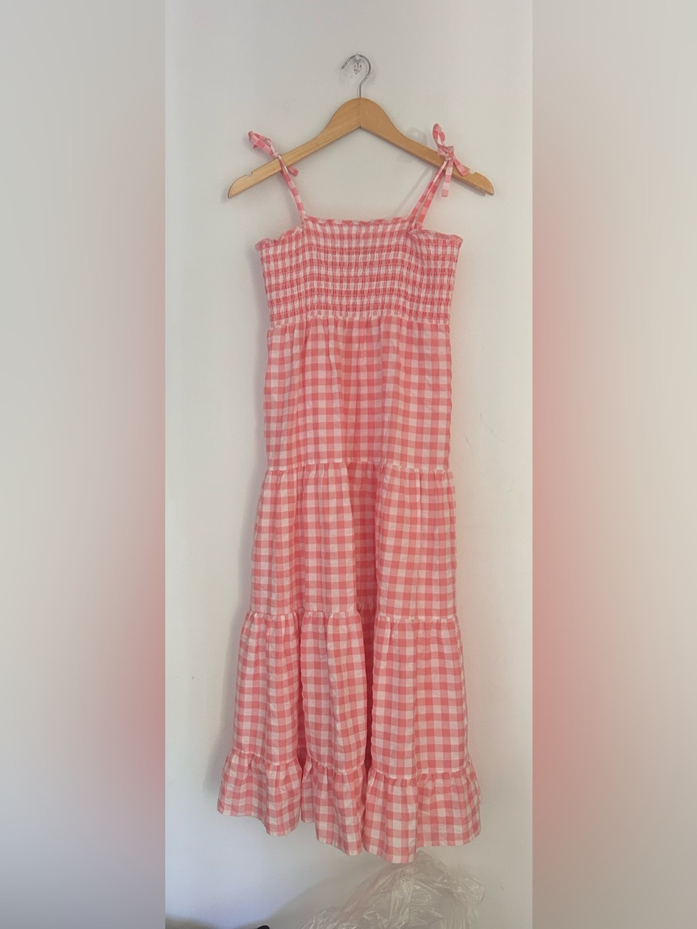 Pink Gingham Tie-Shoulder Midi Dress - Picture 8 of 8